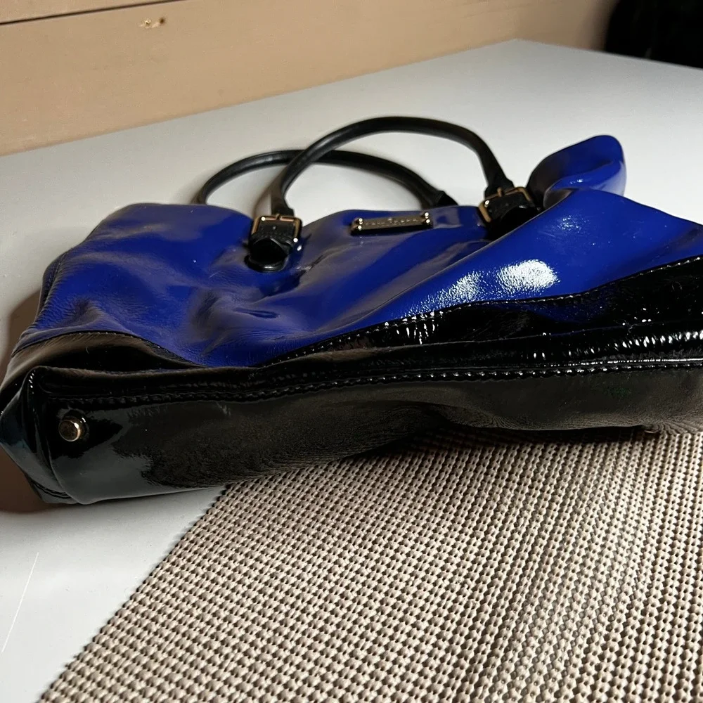 Kate Spade New York Blue Black Patent Leather Colorblock Tote Shoulder Bag